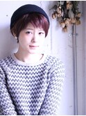 ミルクティーピンク大人かわいい眉上バング小顔束感ショートy3