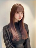 ロング　チェリーレッド　10代20代　顔周り　ナチュラル　艶髪