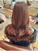 ピンクブラウンカラーロング似合わせカット韓国風巻き