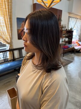 チャプター 問屋町(chapter) 透明感ケアカラーオリーブベージュ顔まわりレイヤーカット韓国