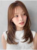 斜めバングエアリーカール前髪モテ髪外ハネボブくびれヘア
