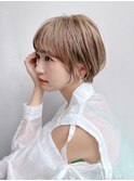 大人ショート 前髪あり ひし形 丸み 丸顔面長エラ張り K1014