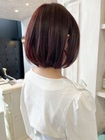 キャアリー(Caary)&nbsp;福山カシスピンクカラー人気内巻きボブ丸みワンカール小顔ヘア