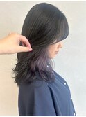 インナーカラーパープル×ダークグレージュ＊サイドバング