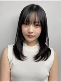小顔 前髪 レイヤーカット チェリーブラウン"