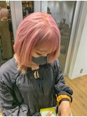 ウルフカット ボブ ピンクカラー ラベンダーピンク