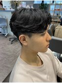 STYLE藤沢メンズカットセンターパート黒髪毛流れパーマ