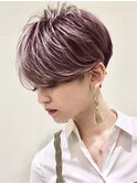 刈り上げクールショート/ラベンダーグレージュ/モードくせ毛多毛