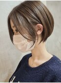 調布白髪染めレイヤーボブショートヘアベージュアッシュブラウン