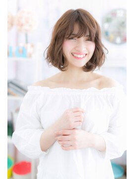 ミック ヘアアンドメイク アップ 駒込店(miq Hair&Make up) 抜け感フェザーバングオリーブアッシュ小顔ボブルフ