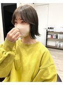 *小顔バング シースルー オリーブグレー濃いめ 外ハネボブ 神戸