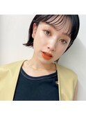 ミニボブ×グレージュ×シースルーバング