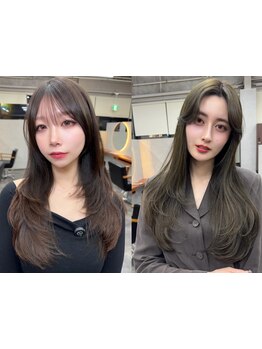 顔まわりレイヤーで小顔効果◎カット髪質改善と相性良い韓国風カラー◎前髪カット/郡山/キッズカット