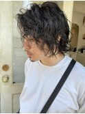 メンズツイストスパイラルパーマミディアムウェーブ常田大希風