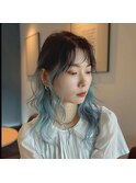 くびれヘアアプリコットオレンジハイライトカラーサーフカラー