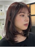 ミディアムヘアー　チェリーブラウンカラー髪質改善　赤坂見附