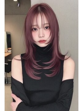 ハイレイヤーバズカットシャギーバタフライカットチェリーレッド