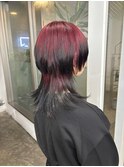 クラゲウルフカットワインレッドカラー