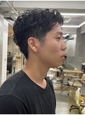 カットパーマメンズカットメンズセンターパート極道パーマ