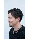 ショート縦落ちスパイラルパーマアップバング30代40代バーバー