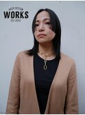姫カット前髪デザイン黒髪ストレートミディアムヘア