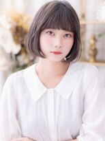 カバーヘア ブリス 大宮西口(COVER HAIR bliss) ぱっつん前髪グレーアッシュワンカールボブb大宮20代30代40代
