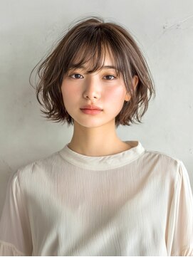 ヘアースパパズ(hairspaPAZ) ブリーチなしグレージュくびれショートボブパーマ　祐天寺.20代