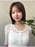 顔周りカット/縮毛矯正/ダークブラウン/コーラルピンク