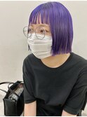 ハイトーン紫×ぱっつんボブ