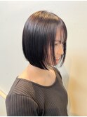 ☆ミニボブ切りっぱなしボブ透明感カラーラベンダーグレージュ