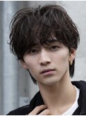 波巻きスパイラルパーマメンズマッシュウルフヘアメンズパーマ