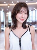 ミディアムくびれヘア顔周りレイヤーカット髪質改善縮毛矯正