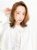 ミディアムレイヤーミントベージュ20代30代前髪