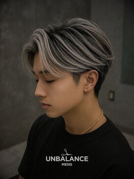 アンバランス オオサカ メンズ(UNBALANCE OSAKA MENS) ★メンズカット/ホワイトメッシュ/ツーブロック/センターパート