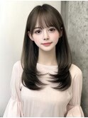 薄め前髪ミディアムヘアくびれヘアロングレイヤーゆるめパーマ☆