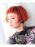 NiL　ショートボブ　オレンジ　うぶバング　外国人風カラー