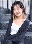 大人かわいい　インナーカラー　前髪　シースルーバング　外ハネ