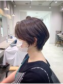 大人可愛い20代30代40代丸みショートボブ白髪ぼかし水素カラー