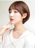 内巻きボブ韓国レイヤーマッシュショートアッシュオリーブ