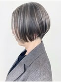 【morio原宿】前下がりショート ハイライトカラー 白髪ぼかし