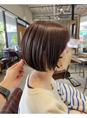 丸みショートボブ 暗髪 ベージュ ショートヘア ショートスタイル