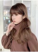 秋冬レイヤーカット　ミルクティーピンク　前髪カット水越