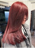 【白石】ブリーチなしワインレッド赤髪暖色艶カラーレイヤー原宿