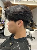 毛流れセンターパートニュアンスパーマ