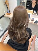 美人巻き髪カーキベージュロングレイヤー韓国スタイル【梅田】