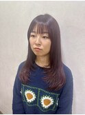 ロングレイヤー／暖色系カラー／ピンクレッド／顔まわりレイヤー