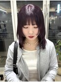 ダークレッド ラベンダー ラウンドバング ハッシュボブ 姫カット