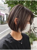 ボブ ハイライト 白髪ぼかし