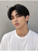 men's/ツーブロックセンターパート/黒染め/ニュアンスパーマ