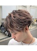 毛流れセンターパート ハイライトピンクベージュ